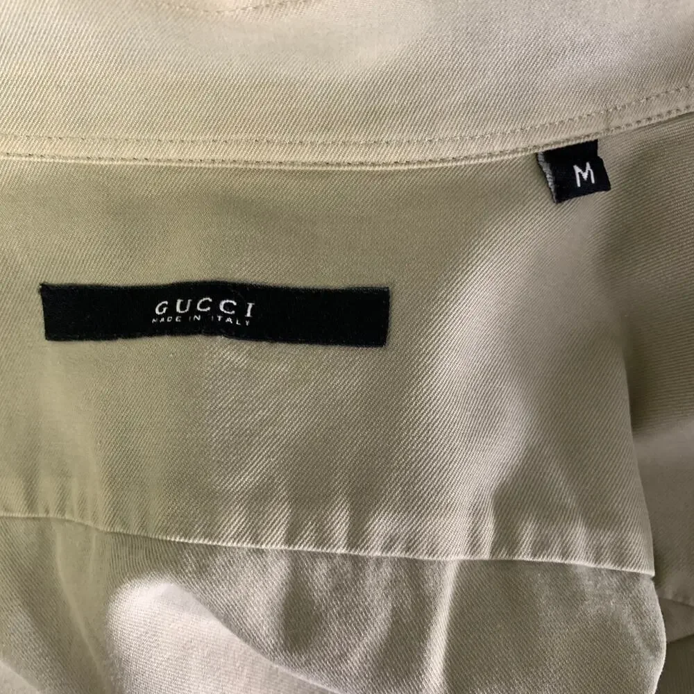 GUCCI Size M Green White & Black Hand Painted Cotton Patch Pockets Jacket